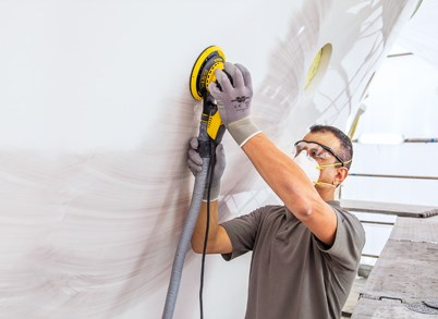 The random orbital sander mirka deros is perfect partner when sanding a boat.